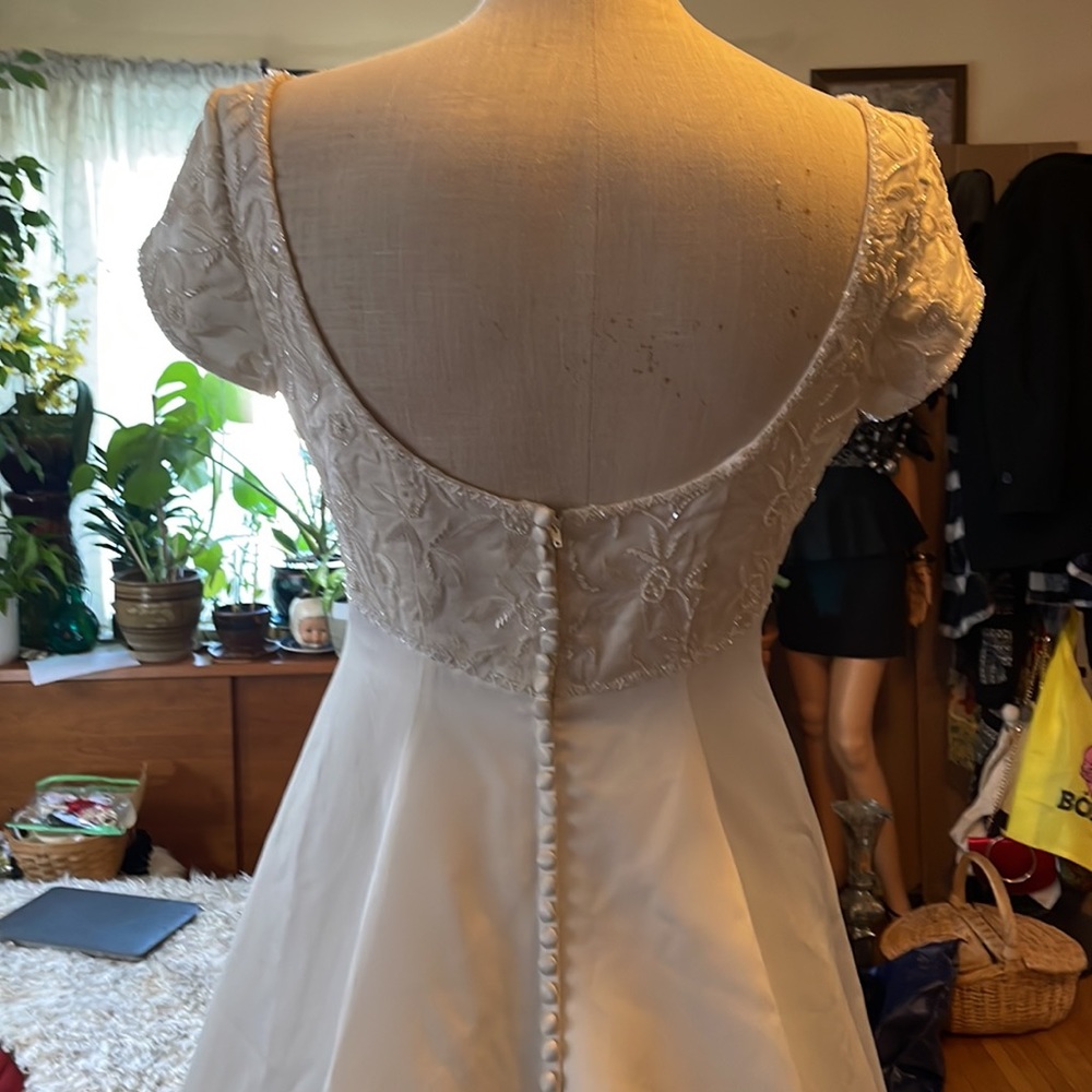 Jasmine White Satin A-Line Wedding Dress with Lace Bodice - Picture 10 of 16